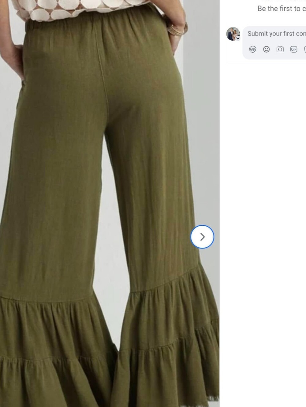 Umgee Olive Tiered Wide-Leg Pants Size Medium - Picture 6 of 6